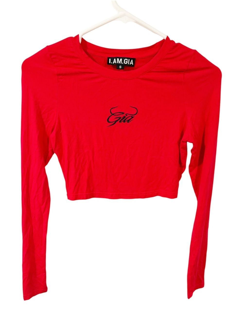 I Am Gia Red Cropped Long Sleeve T-shirt Size Small